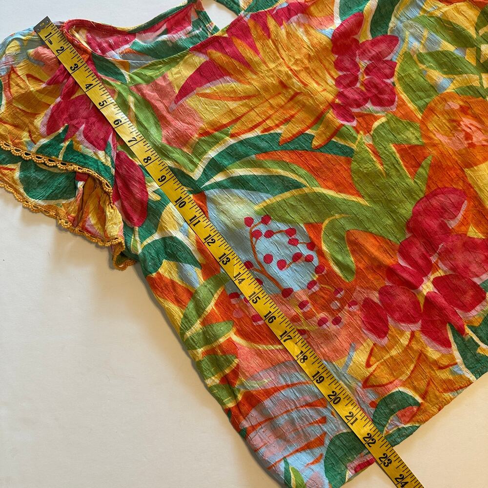 Rachel Rachel Roy Colorful Tropical Top Womens XL Tiered Flutter Sleeve Resort - Picture 9 of 9